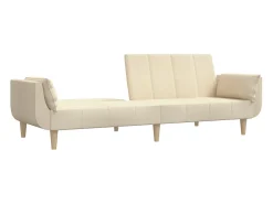 Sofá-cama 2 lugares com duas almofadas tecido cor creme PT849988
