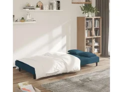 Sofá-cama 2 lugares com duas almofadas veludo azul PT601988