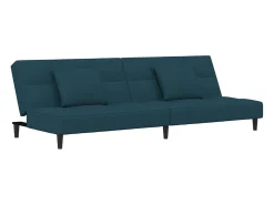 Sofá-cama 2 lugares com duas almofadas veludo azul PT601988