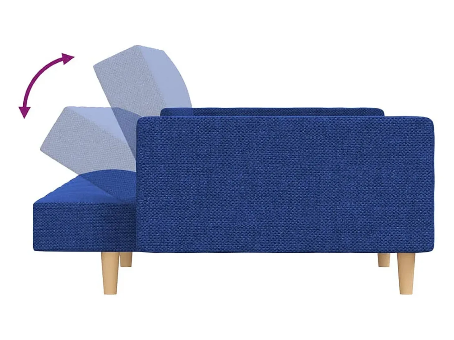 Sofá-cama 2 lugares com duas almofadas tecido azul