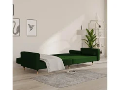 Sofá-cama 2 lugares com duas almofadas veludo verde-escuro PT378903