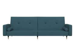 Sofá-cama 2 lugares com duas almofadas veludo azul PT161784