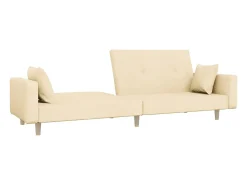 Sofá-cama 2 lugares com duas almofadas tecido cor creme PT307014