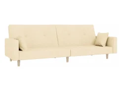 Sofá-cama 2 lugares com duas almofadas tecido cor creme PT307014
