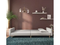 Sofá-cama 2 lugares com duas almofadas tecido cinzento-claro PT489296