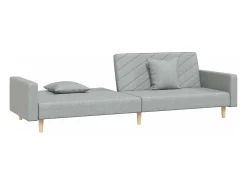 Sofá-cama 2 lugares com duas almofadas tecido cinzento-claro PT489296