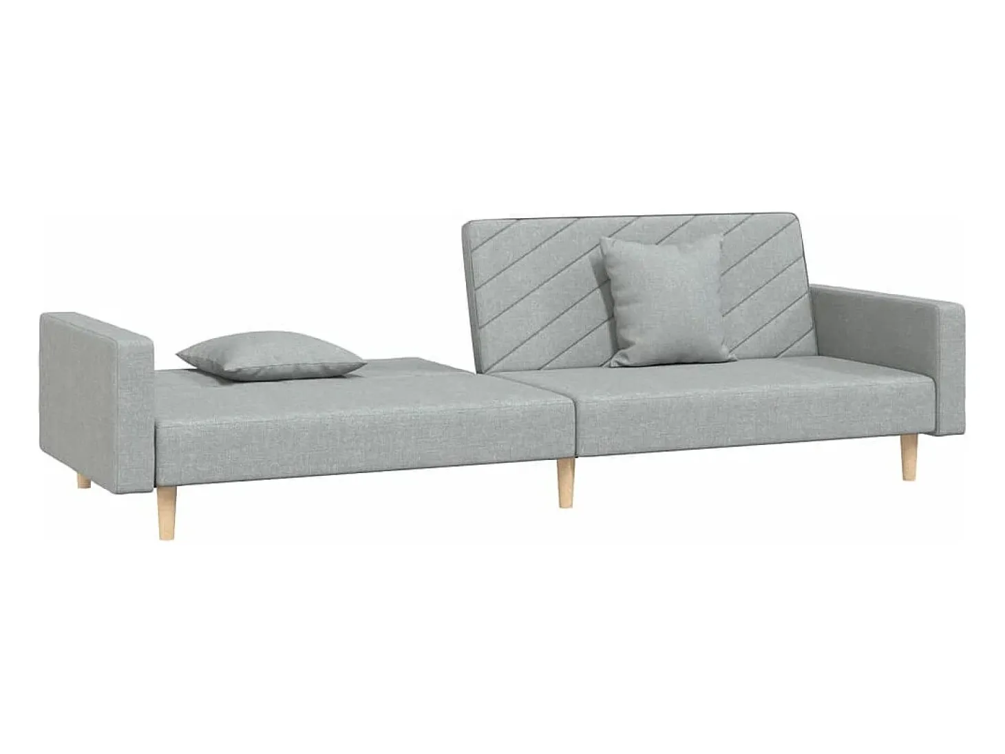 Sofá-cama 2 lugares com duas almofadas tecido cinzento-claro PT489296