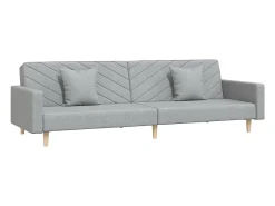Sofá-cama 2 lugares com duas almofadas tecido cinzento-claro PT489296