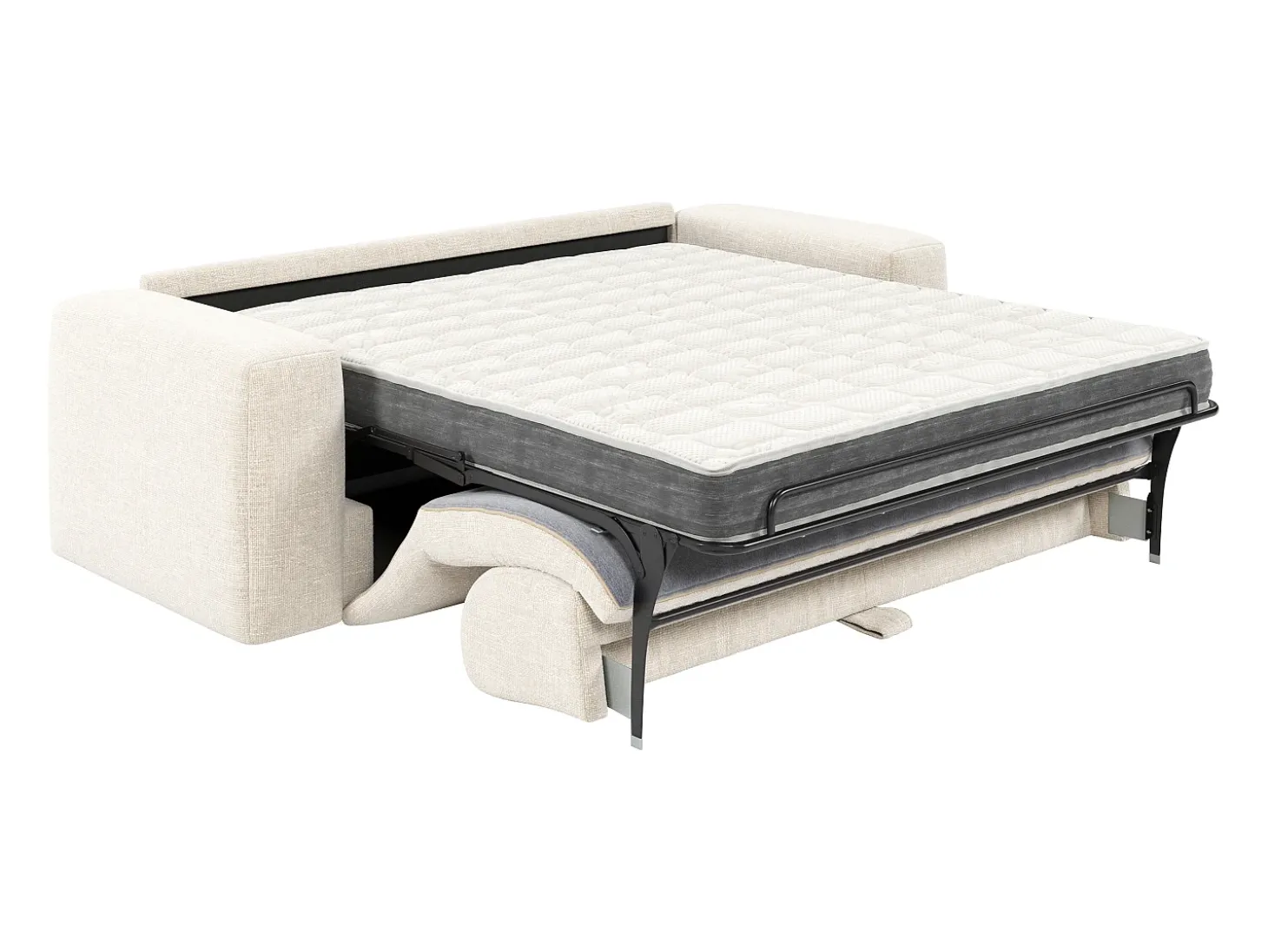 Sofá-cama 3 lugares de abertura rápida em tecido texturizado bege - Colchão 16 cm POGNIA