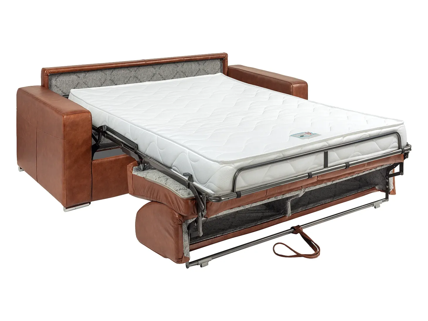 Sofá-cama 3 lugares express em couro vintage caramelo 140 cm colchão 14 cm CALITO