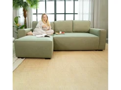 Sofá-cama 3 lugares Verde - chaise longue reversível lado direito/esquerdoche com arrumação integrada (239 x 157 x 91 cm) - JADE