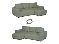 Sofá-cama 3 lugares Verde - chaise longue reversível lado direito/esquerdoche com arrumação integrada (239 x 157 x 91 cm) - JADE