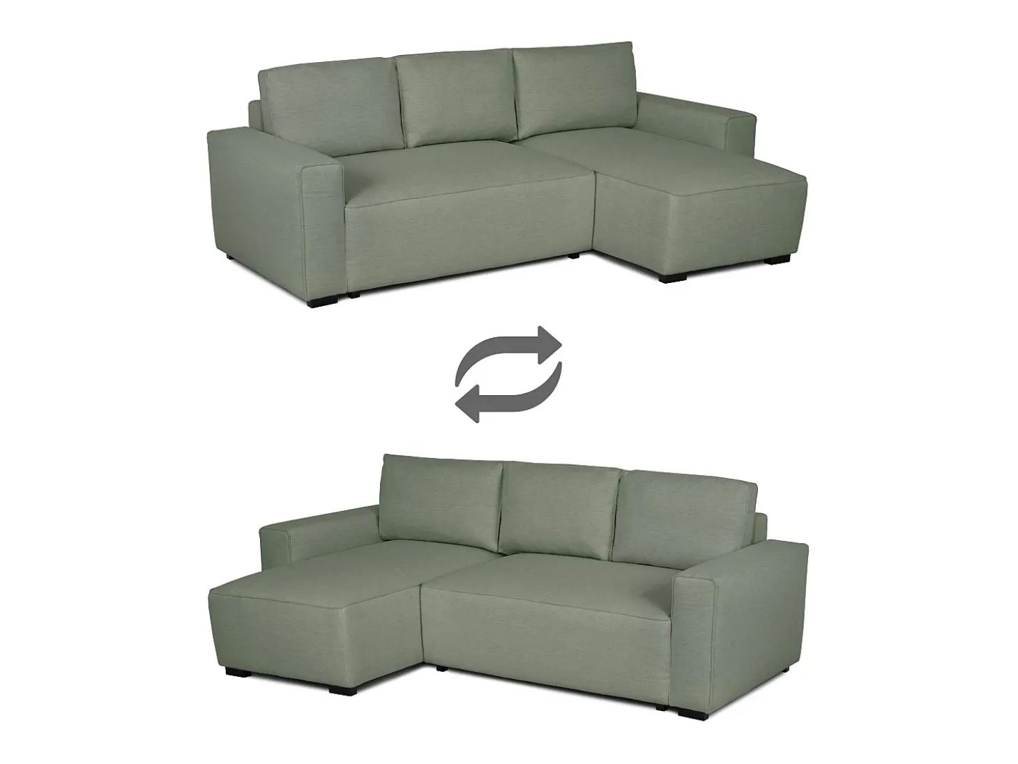 Sofá-cama 3 lugares Verde - chaise longue reversível lado direito/esquerdoche com arrumação integrada (239 x 157 x 91 cm) - JADE