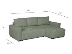 Sofá-cama 3 lugares Verde - chaise longue reversível lado direito/esquerdoche com arrumação integrada (239 x 157 x 91 cm) - JADE