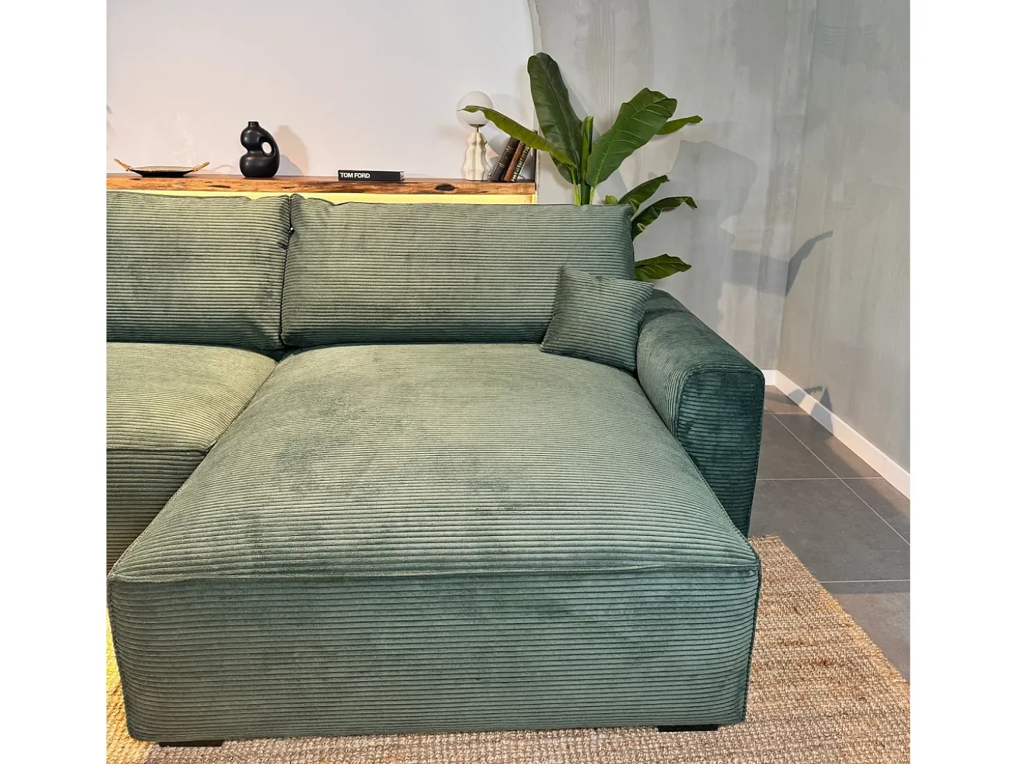 Sofá-cama 3 lugares Verde Abeto - chaise reversível lado direito/esquerdoche com arrumação integrada (269 x 158 x 96 cm) - LAUREN