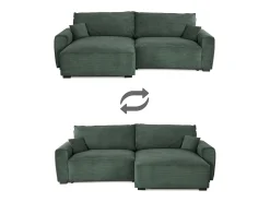 Sofá-cama 3 lugares Verde Abeto - chaise reversível lado direito/esquerdoche com arrumação integrada (269 x 158 x 96 cm) - LAUREN