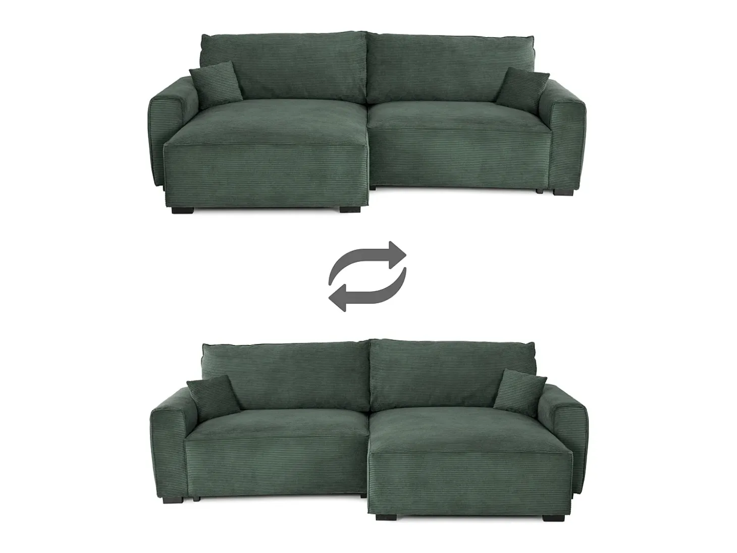 Sofá-cama 3 lugares Verde Abeto - chaise reversível lado direito/esquerdoche com arrumação integrada (269 x 158 x 96 cm) - LAUREN
