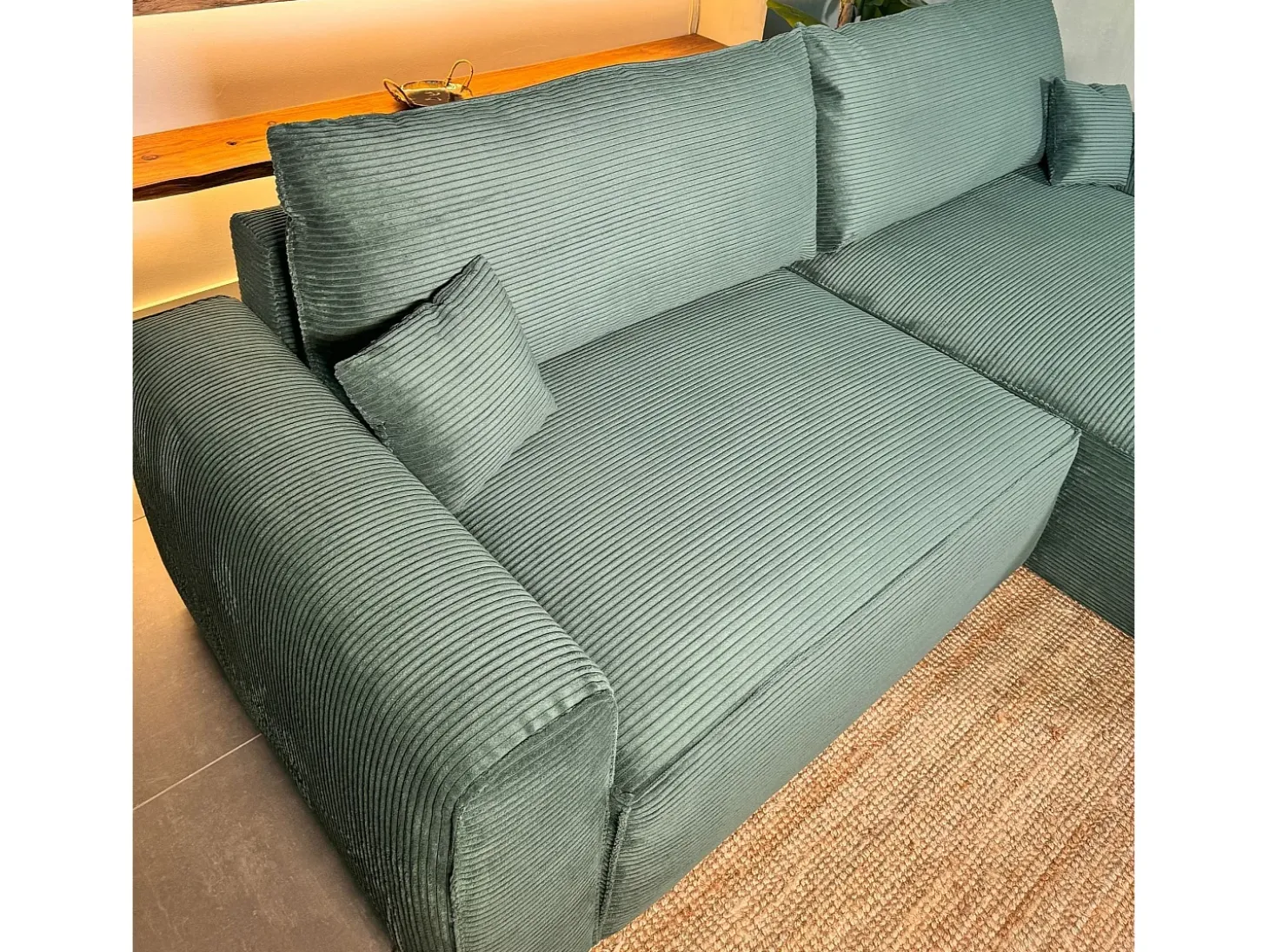Sofá-cama 3 lugares Verde Abeto - chaise reversível lado direito/esquerdoche com arrumação integrada (269 x 158 x 96 cm) - LAUREN