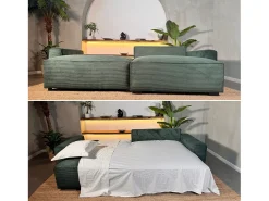 Sofá-cama 3 lugares Verde Abeto - chaise reversível lado direito/esquerdoche com arrumação integrada (269 x 158 x 96 cm) - LAUREN