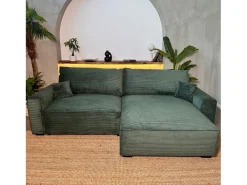 Sofá-cama 3 lugares Verde Abeto - chaise reversível lado direito/esquerdoche com arrumação integrada (269 x 158 x 96 cm) - LAUREN