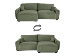 Sofá-cama 3 lugares Verde Floresta - chaise reversível lado direito/esquerdoche com arrumação integrada (269 x 158 x 96 cm) - LAUREN