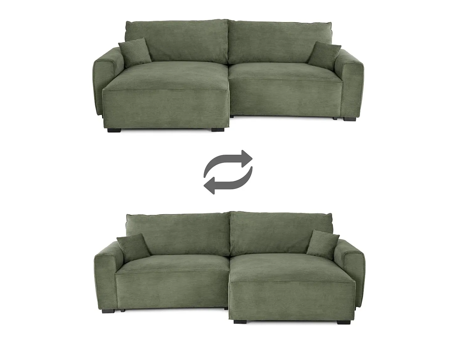 Sofá-cama 3 lugares Verde Floresta - chaise reversível lado direito/esquerdoche com arrumação integrada (269 x 158 x 96 cm) - LAUREN