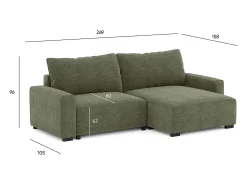 Sofá-cama 3 lugares Verde Floresta - chaise reversível lado direito/esquerdoche com arrumação integrada (269 x 158 x 96 cm) - LAUREN
