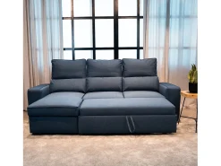 Sofá-cama 3 places Azul - chaise longue reversível lado direito/esquerdoche com arrumação integrada (248,5 x 117 x 103 cm) - HARPER