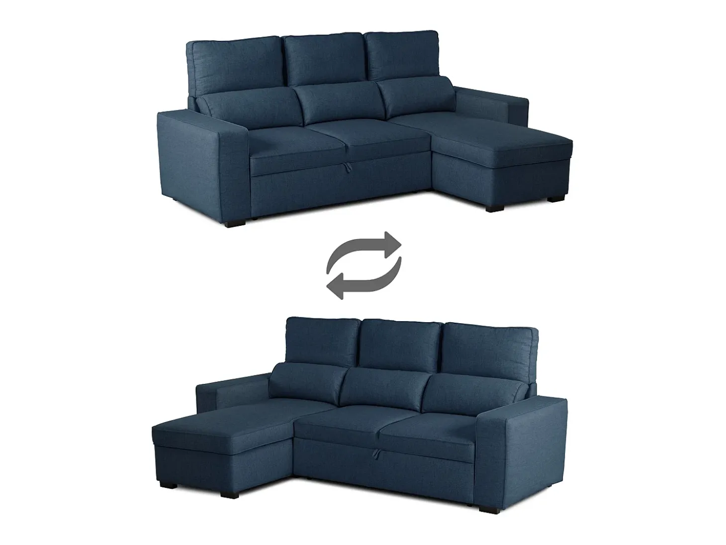 Sofá-cama 3 places Azul - chaise longue reversível lado direito/esquerdoche com arrumação integrada (248,5 x 117 x 103 cm) - HARPER