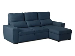 Sofá-cama 3 places Azul - chaise longue reversível lado direito/esquerdoche com arrumação integrada (248,5 x 117 x 103 cm) - HARPER