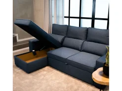 Sofá-cama 3 places Azul - chaise longue reversível lado direito/esquerdoche com arrumação integrada (248,5 x 117 x 103 cm) - HARPER