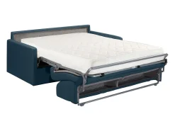 Sofá-cama abertura rápida 2 lug. colchão de 18cm veludo azul CALIFE