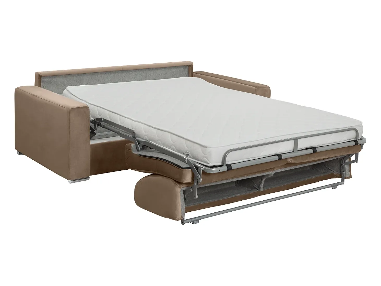 Sofá-cama abertura rápida 3 lugares colchão de 14 cm veludo bege CALITO