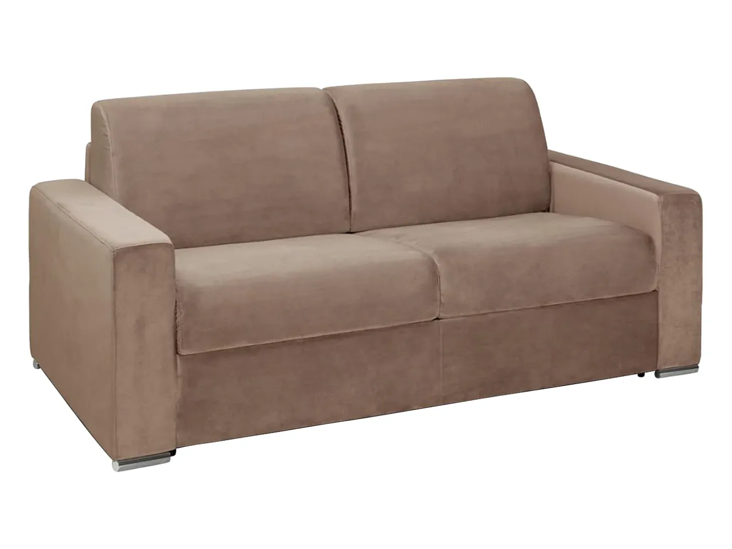 Sofá-cama abertura rápida 3 lugares colchão de 18 cm veludo bege CALITO