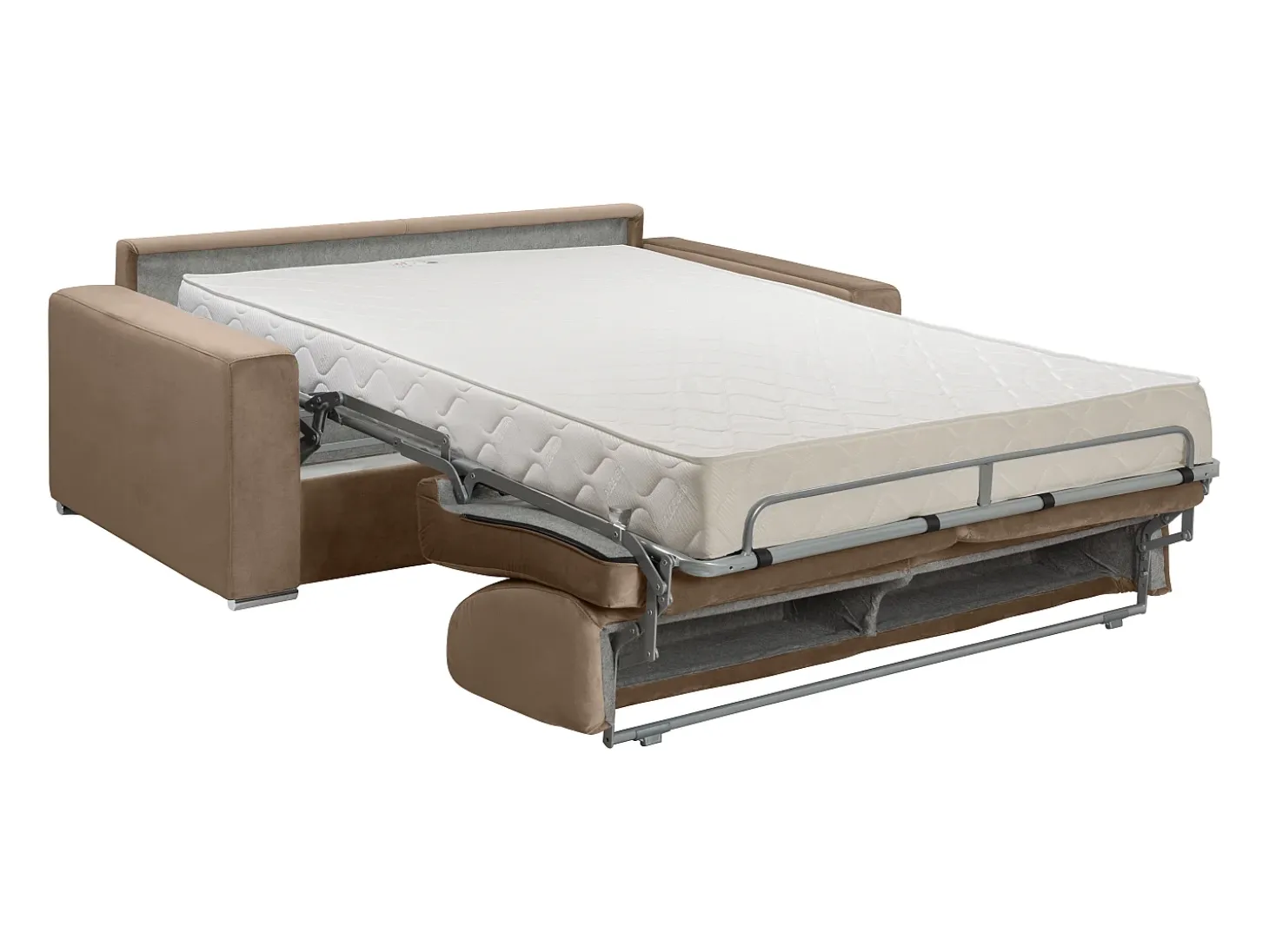 Sofá-cama abertura rápida 3 lugares colchão de 18 cm veludo bege CALITO