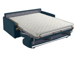 Sofá-cama abertura rápida 4 lug. colchão de 14cm veludo azul CALIFE