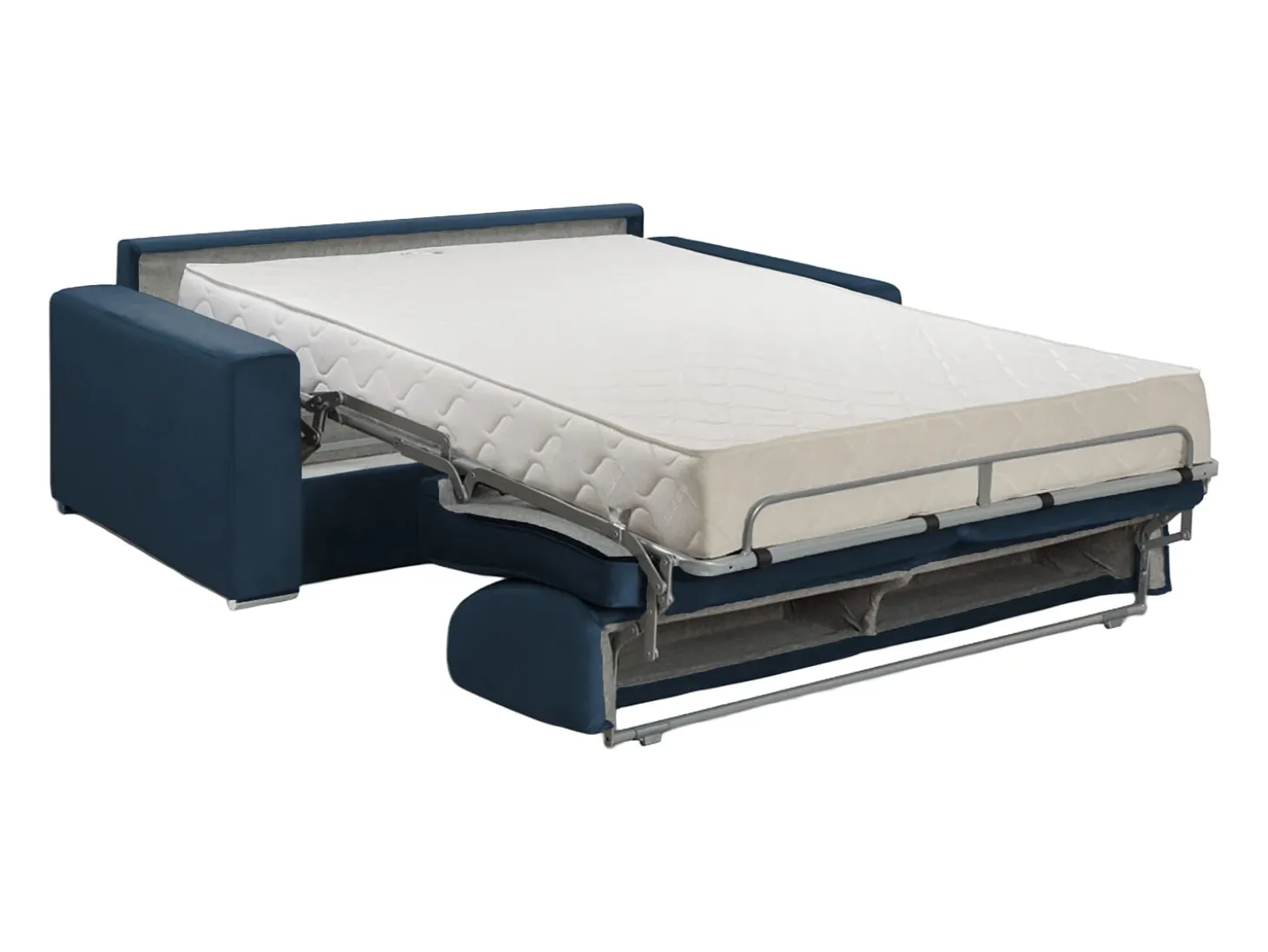 Sofá-cama abertura rápida 2 lug. colchão de 22 cm veludo azul CALITO