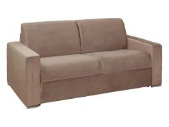 Sofá-cama abertura rápida 3 lug. colchão de 22 cm veludo bege CALITO