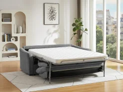 Sofá-cama abertura rápida de 3 lugares tecido cinza SOVANIA