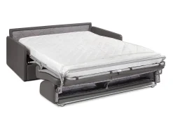 Sofá-cama abertura rápida em couro sintético cinza assento memória de forma 160 cm colchão 14 cm CALIFE