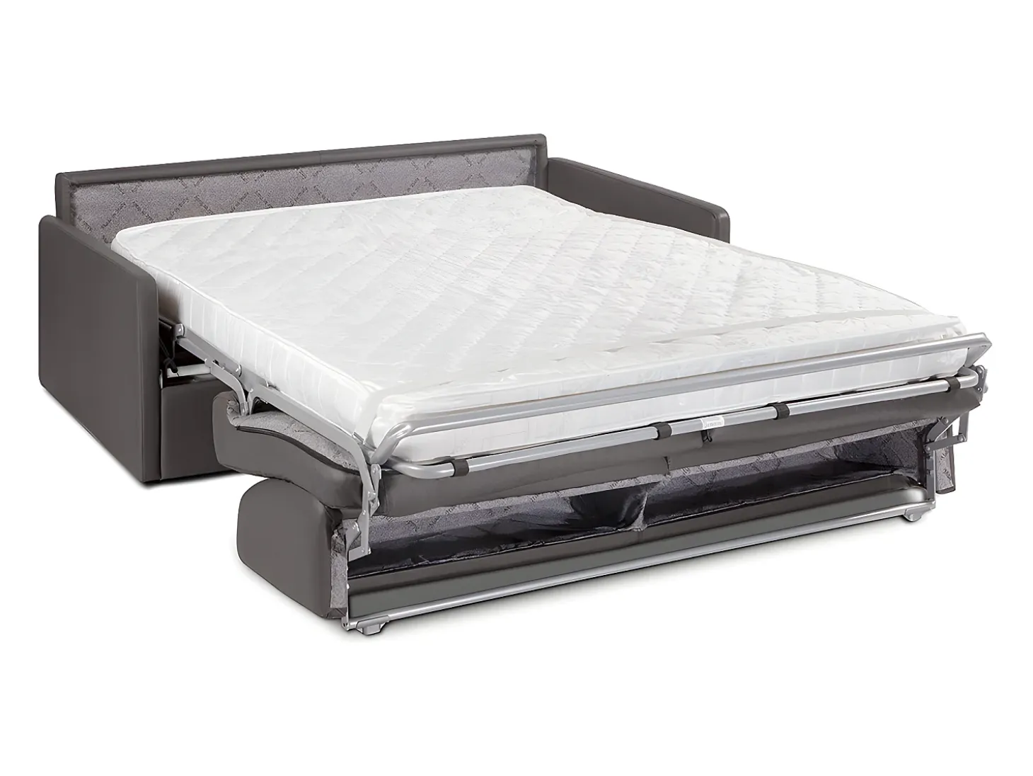 Sofá-cama abertura rápida em couro sintético cinza assento memória de forma 160 cm colchão 14 cm CALIFE
