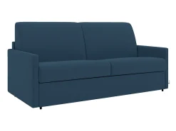 Sofá-cama abertura rápida em tecido azul noite com assento de memória de forma 140 cm colchão 14 cm CALIFE