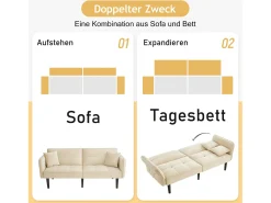 Sofá-cama ajustável 2 em 1 - 176 x 78 x 76 cm - 2 lugares - com braços dobráveis - Veludo - Bege