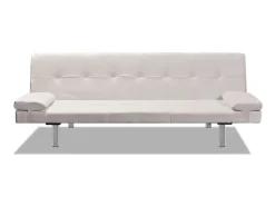 Sofá-cama ajustável c/ 2 almofadas couro artificial branco nata PT838898