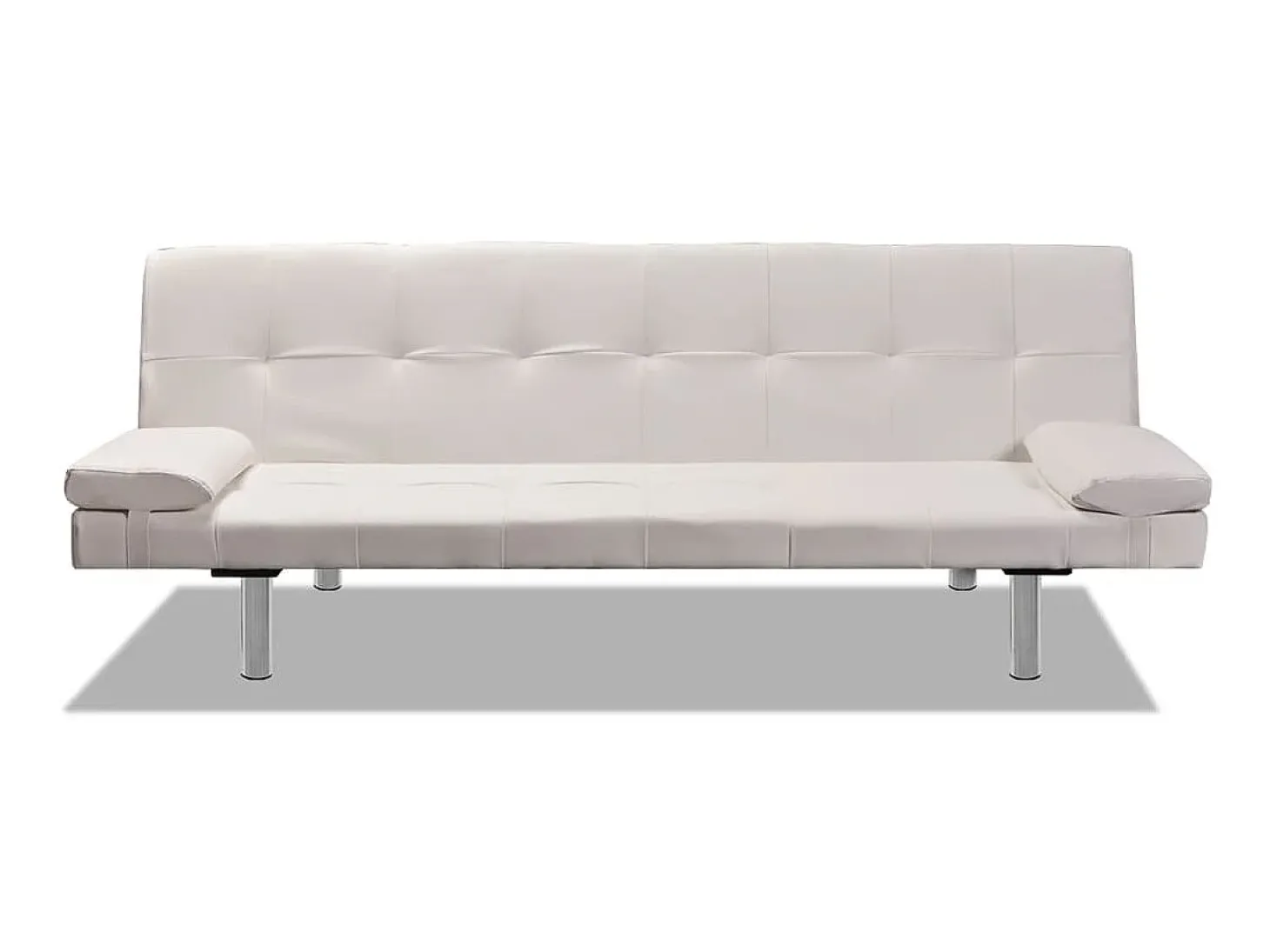 Sofá-cama ajustável c/ 2 almofadas couro artificial branco nata PT838898