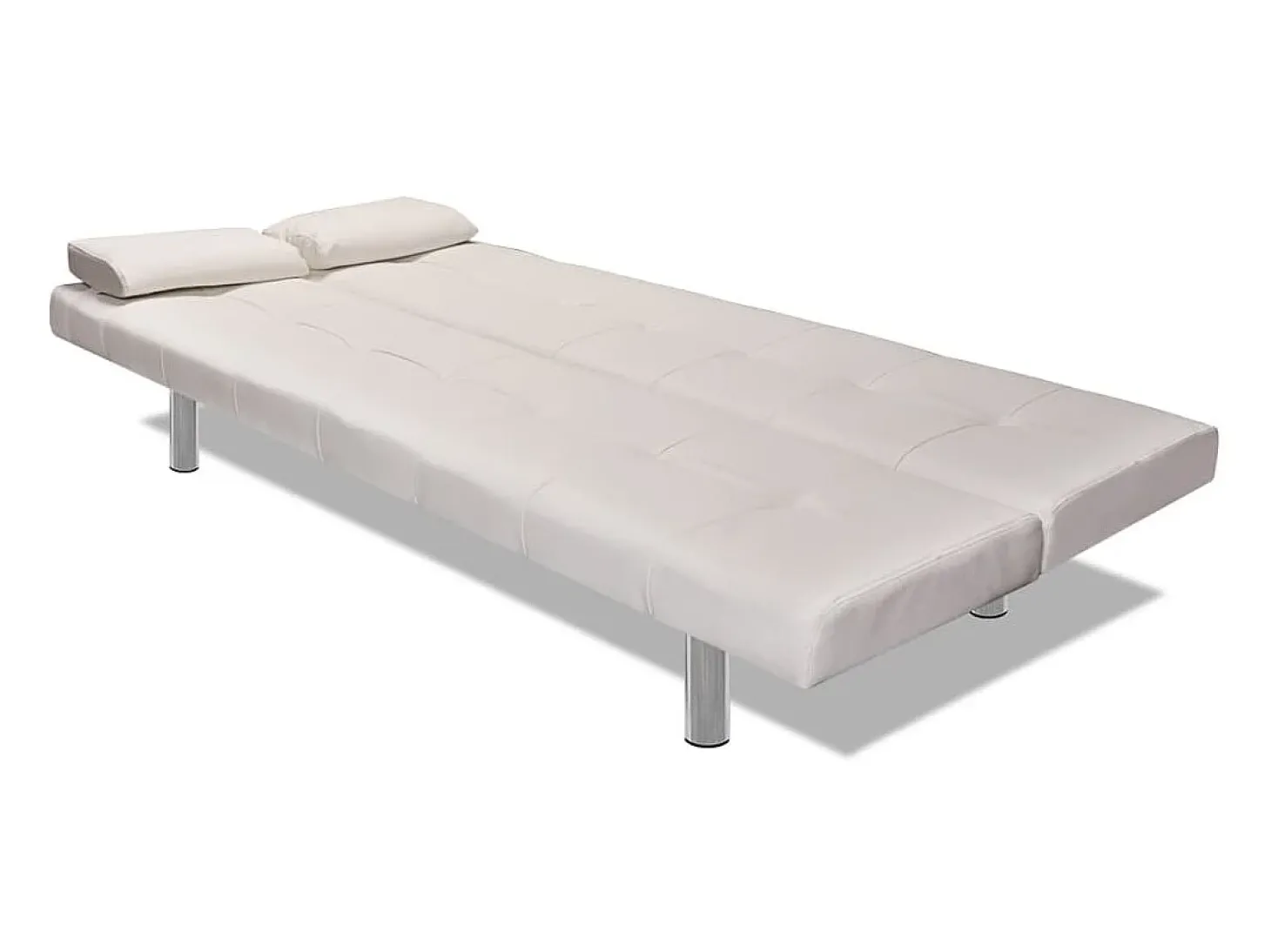 Sofá-cama ajustável c/ 2 almofadas couro artificial branco nata PT838898