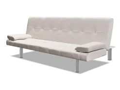 Sofá-cama ajustável c/ 2 almofadas couro artificial branco nata PT838898