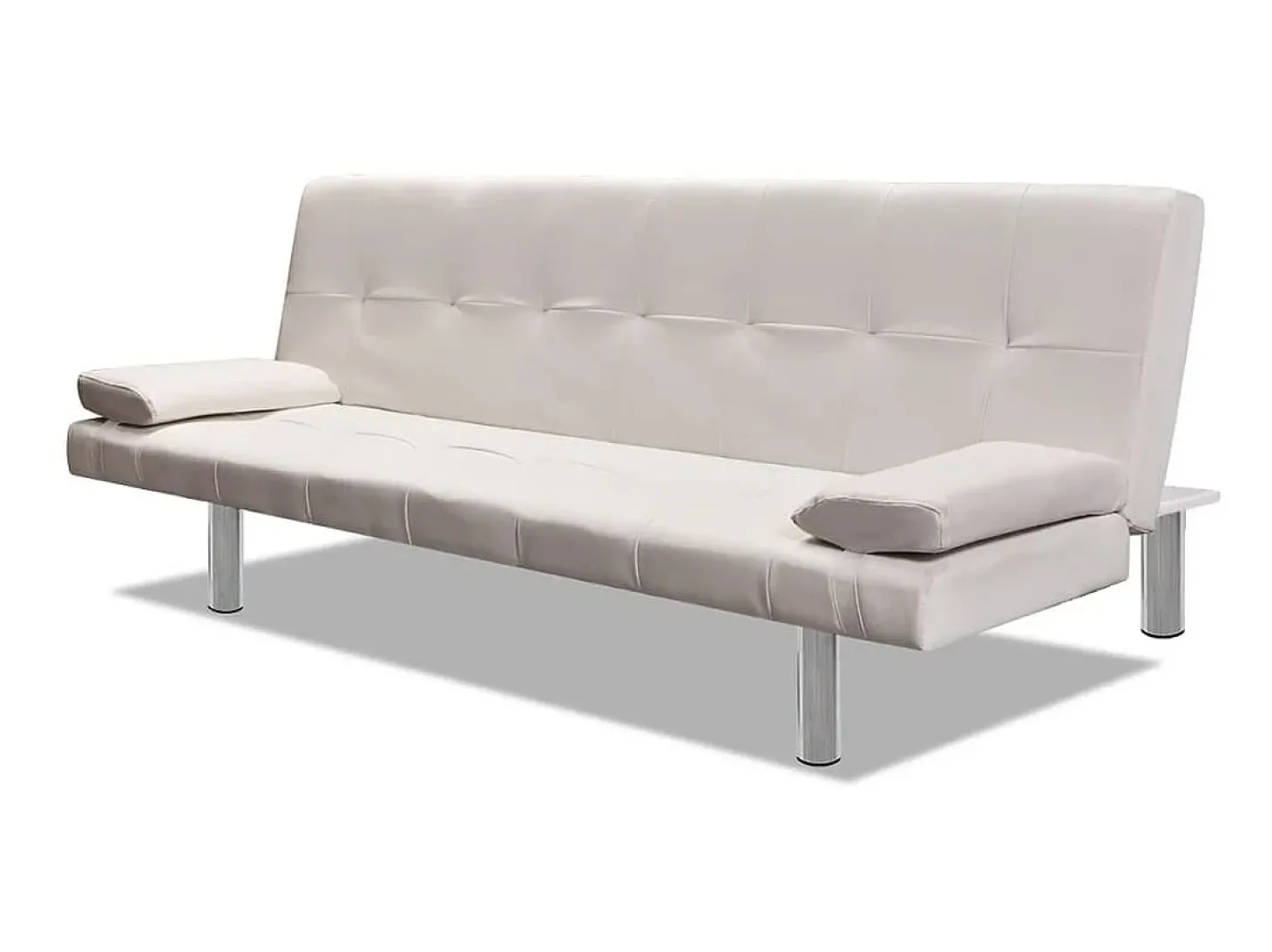 Sofá-cama ajustável c/ 2 almofadas couro artificial branco nata PT838898