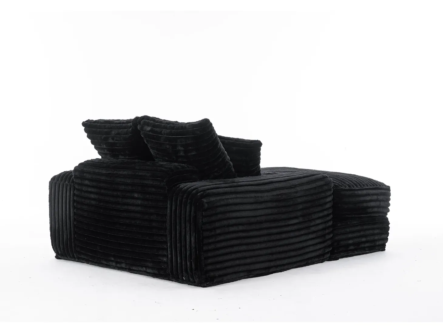 Sofá-cama chaise longue com 4 almofadas - Veludo cotelê preto