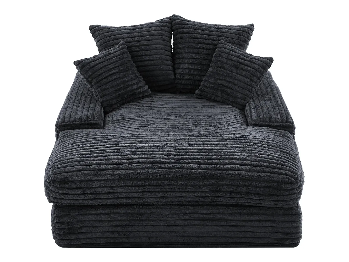 Sofá-cama chaise longue com 4 almofadas - Veludo cotelê cinzento
